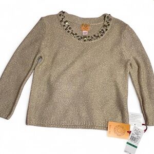 Ruby Rd Gold Metallic Embellished Sweater Petite Large NWT Sparkly Knit Top